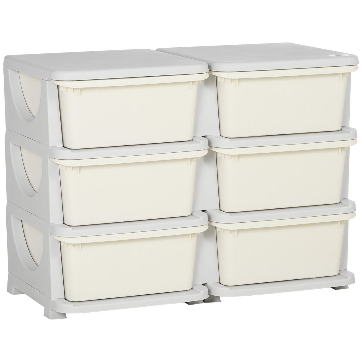 SCHUBLADENSCHRANK, Kunststoff, Cremeweiß/Grau, 75L x 37B x 56,5H cm - Creme/Weiß, Kunststoff (37/56.5/75cm) - HOMCOM