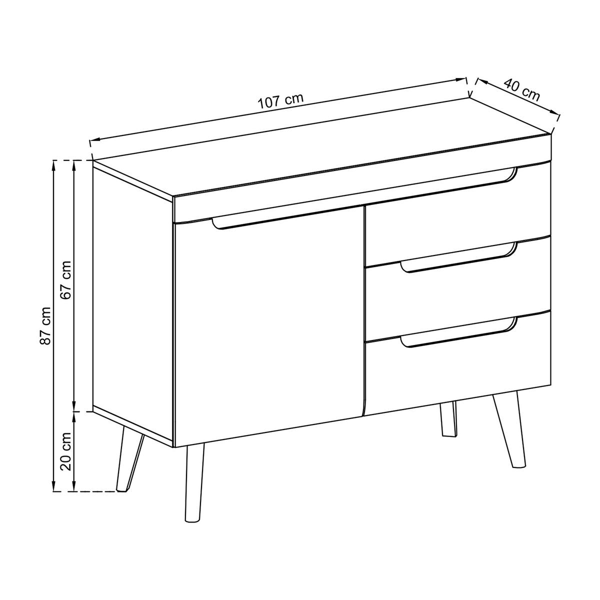 KOMMODE NORDICO 107/83/40 cm mit 3 Schubladen 1 Türen Eiche Artisan - Eiche Artisan, Holzwerkstoff (107/83/40cm) - MASSENO
