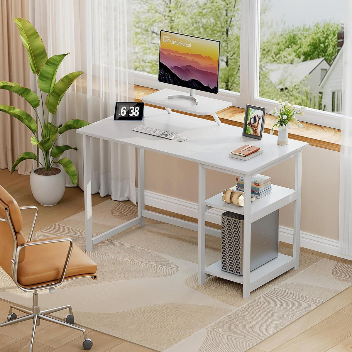 SCHREIBTISCH mit Stauraum und Monitorständer 120 x 50 cm Reinweiß - Weiß, Holzwerkstoff (50/120/75cm)