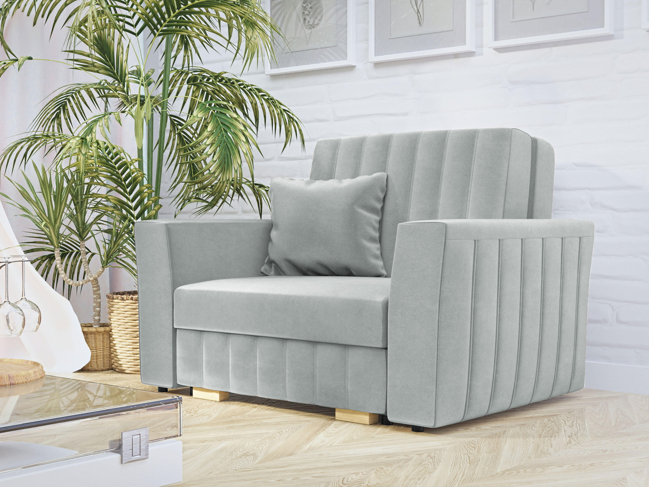 SCHLAFSOFA Viva Glam I - Hellgrau/Naturfarben, Holz/Kunststoff (115/85/98cm) - MIRJAN24