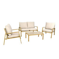 LOUNGE-SET Palamos Beige/Braun 4-teilig, Aluminium in Holzoptik, mit Polstern - Braun, Kunststoff - Green Spirit