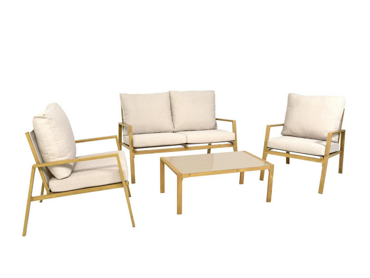 LOUNGE-SET Palamos Holzoptik 4-teilig mit Sofa, 2 Sesseln und Couchtisch - Braun, Kunststoff - bellavista - Home & Garden