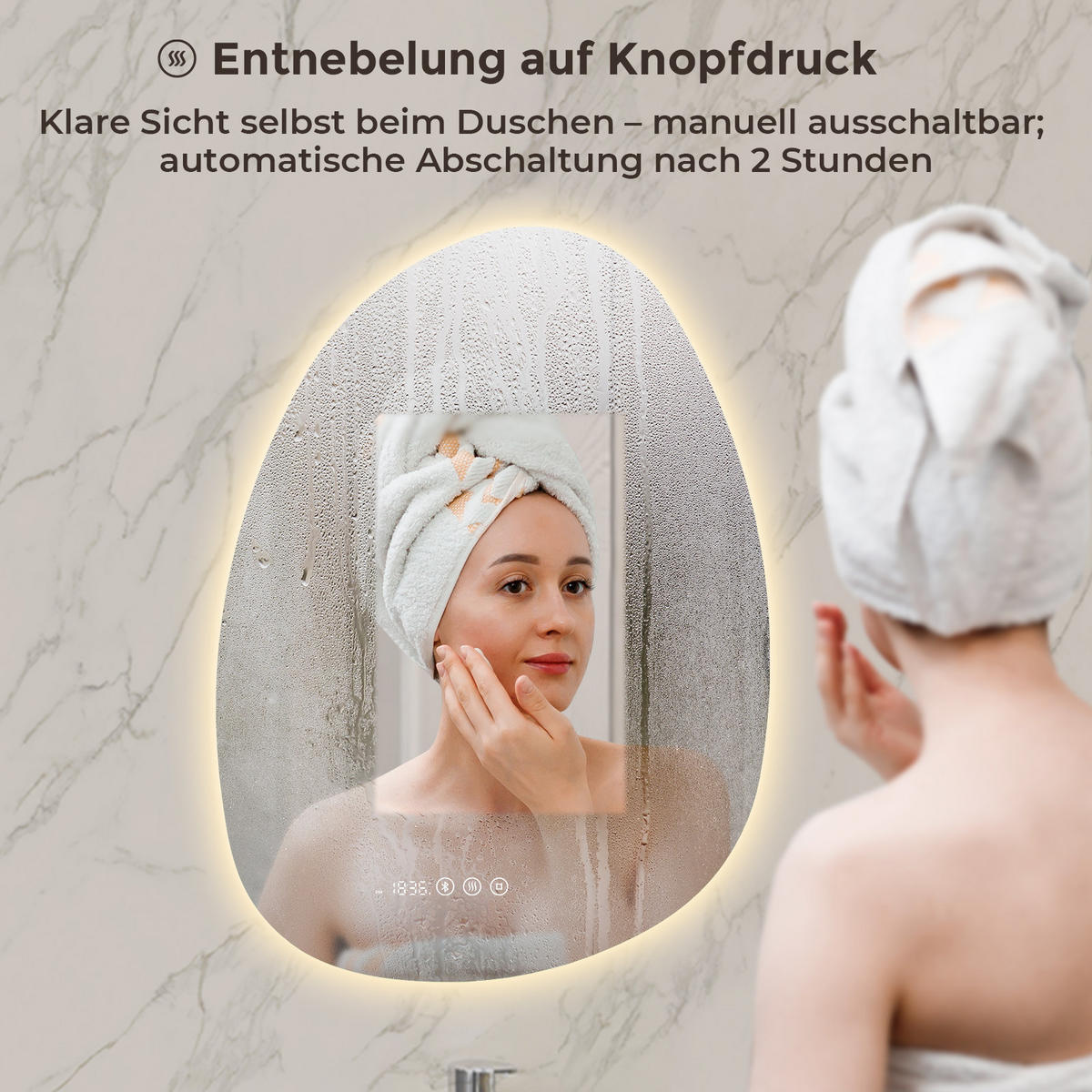 BADSPIEGEL MIT BELEUCHTUNG 75/55 cm asymmetrisch Bluetooth LED mit Antibeschlag - Transparent, Glas (55/75/3cm) - S'AFIELINA