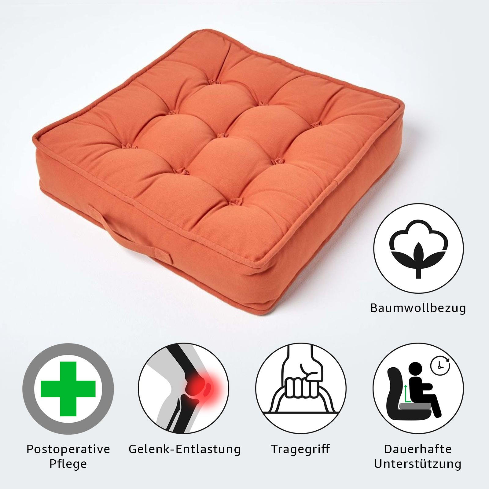 SITZKISSEN terracotta 50/50/10 cm – Sesselkissen, Baumwolle - Orange, Textil (50/50/10cm) - Homescapes