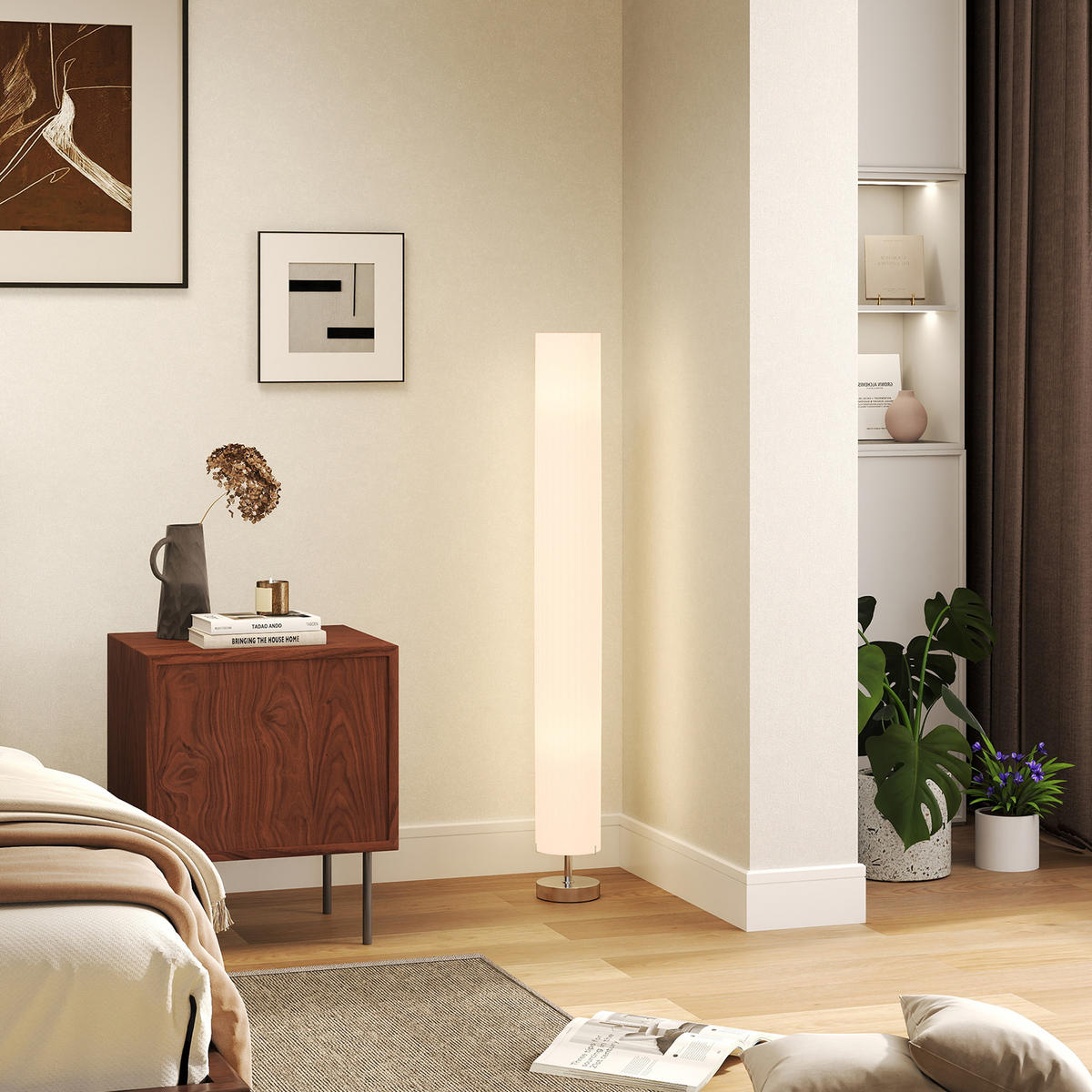 STEHLEUCHTE Edelstahl Polyester Weiß - Weiß, Metall (14/14/120cm) - HOMCOM