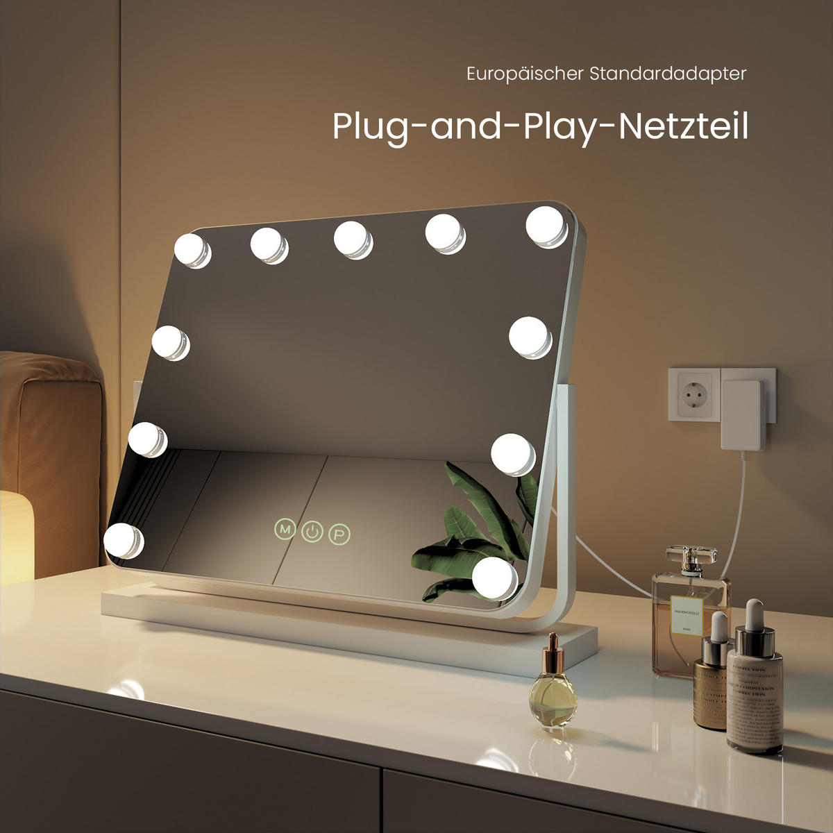 SCHMINKSPIEGEL LED inkl. 7-fach Vergrößerungsspiegel Weiß 50/42 cm - Weiß, Glas (42/12/50cm) - EMKE