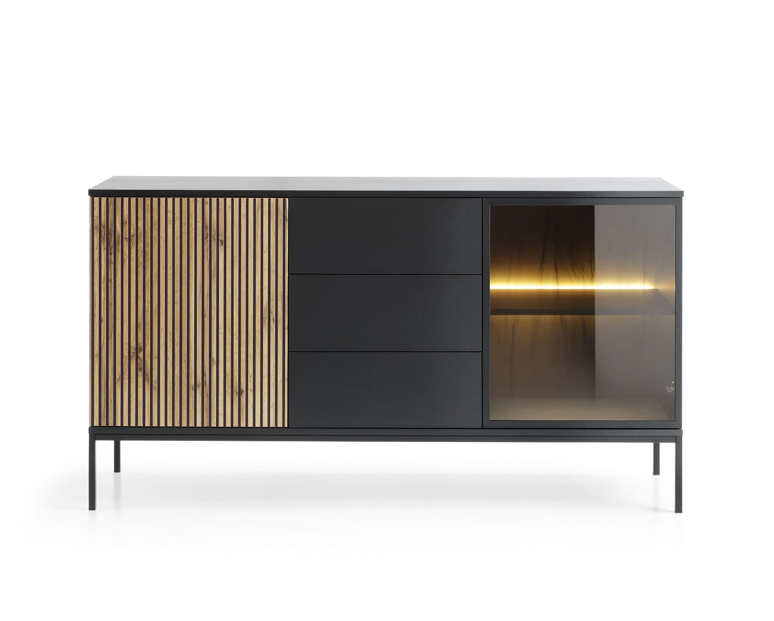KOMMODE - Sentino SSZ154 LED - Schwarz, Holzwerkstoff/Metall (154/83/39cm) - Möblo