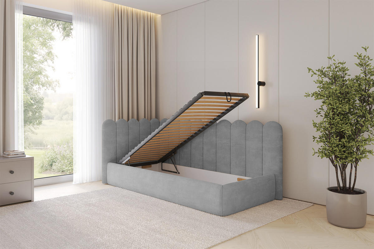 EINZELLBETT Jugendbett mit Bettkasten, Rechts - ARTY 90x200 Grau - Silberfarben, Holzwerkstoff/Textil (90/200cm) - ALTDECOR