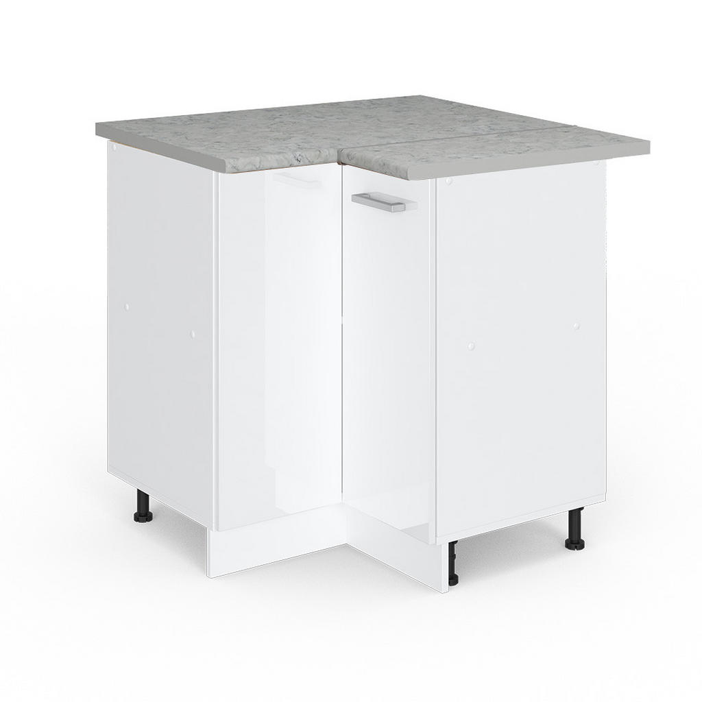 DULAP DE COLȚ PENTRU ARTICOLE DE UZ CASNIC R-Line Alb lucios ridicat 75.6 cm cu usa, cu blat