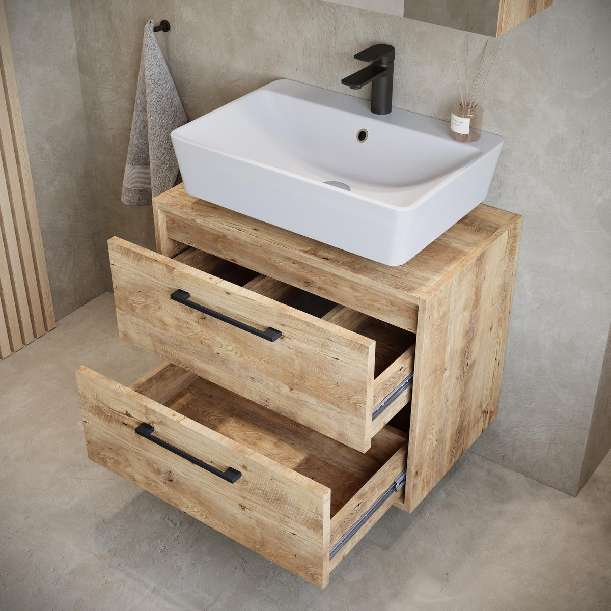 BADMÖBEL-SET Florence 2 Teile Kastanien Eiche - 60 x 35 x 51 cm - Eichefarben, Holz (60/51/35cm) - Badplaats