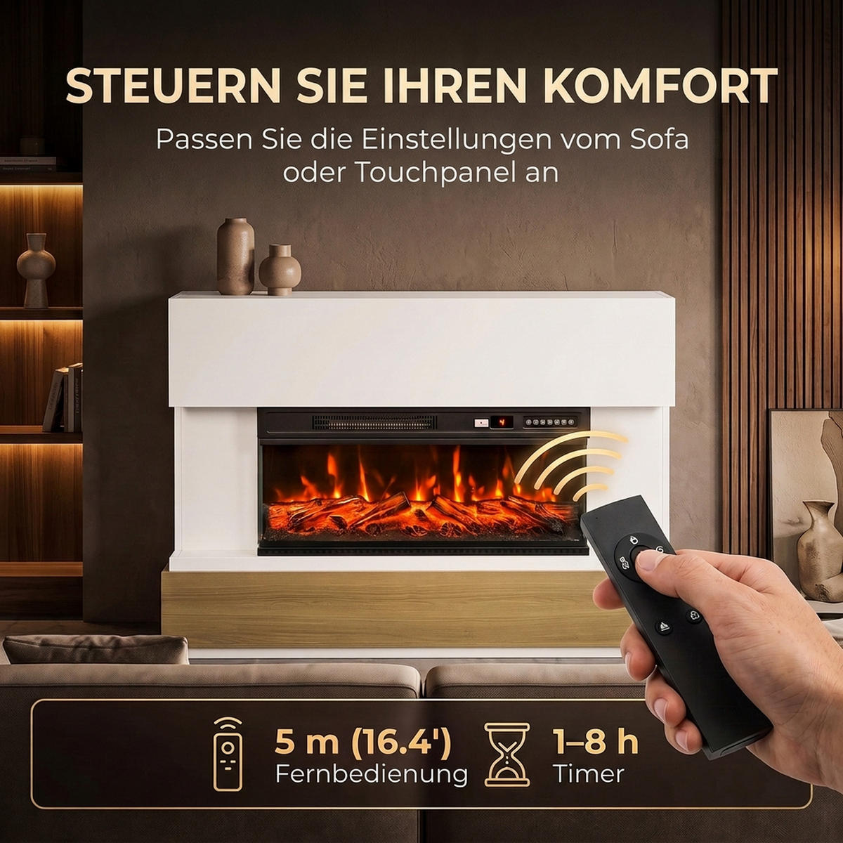 ELEKTROKAMIN Spanplatte Stahl Weiß - Weiß, Holzwerkstoff (31/86/117cm) - HOMCOM