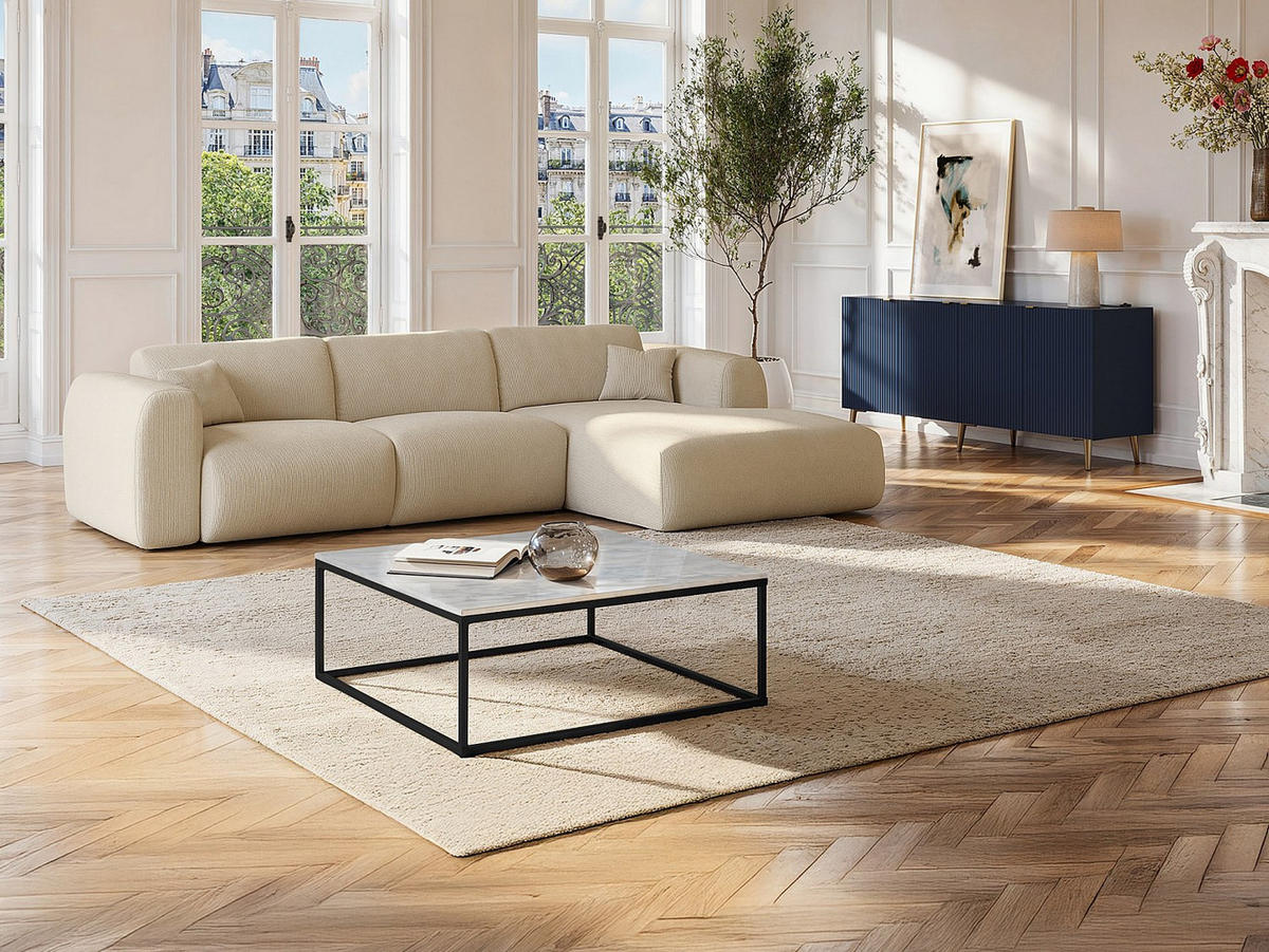 COUCHTISCH Design - Marmor & Metall - Schwarz & Weiß - ARETHA - Schwarz, Stein (90/90/35cm) - Pascal Morabito