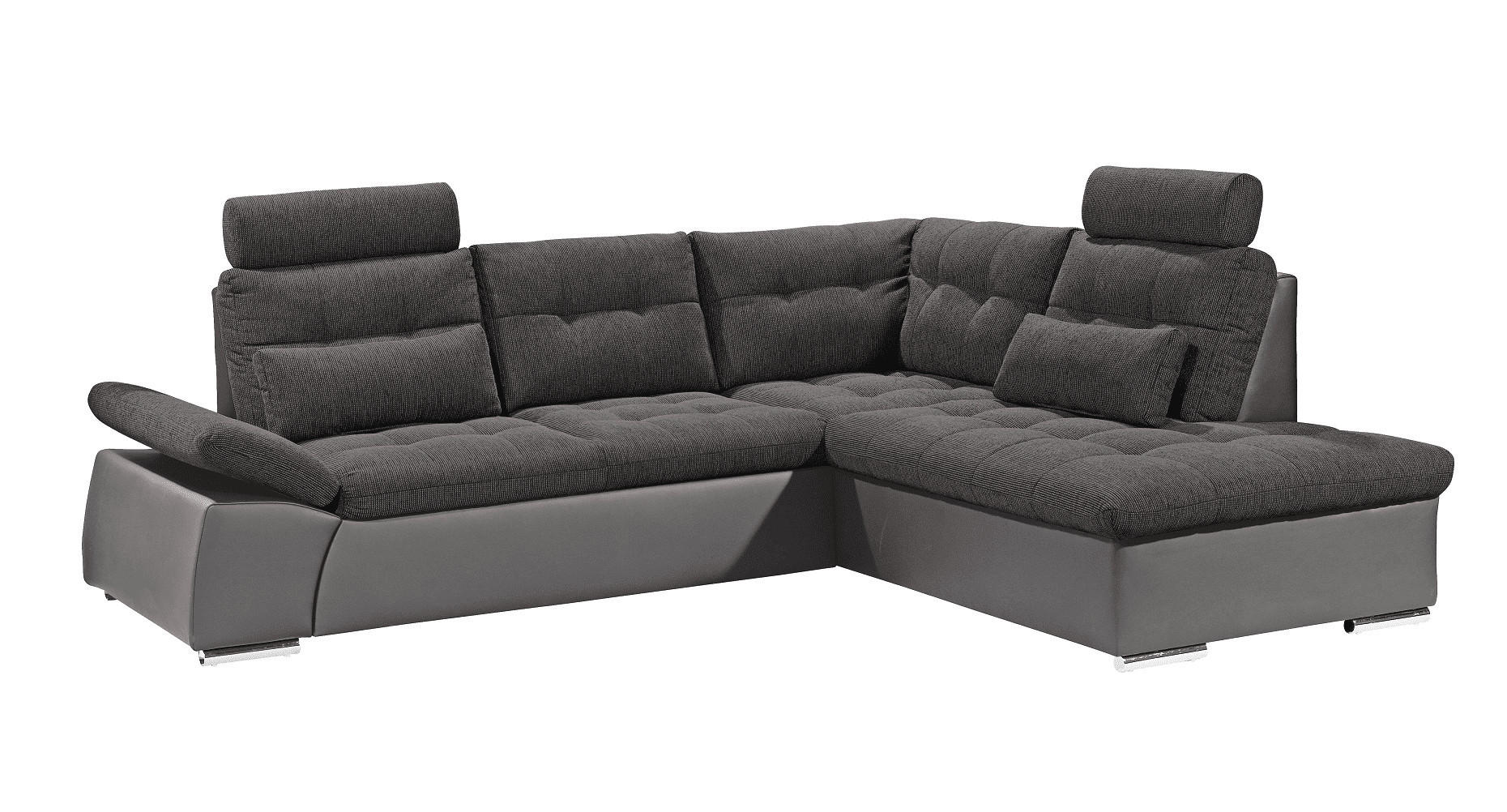 ECKSOFA mit Schlaffunktion, Armlehnfunktion und Kopfstützen - Chromfarben/Dunkelgrau, Textil (219/260cm) - ed exciting design