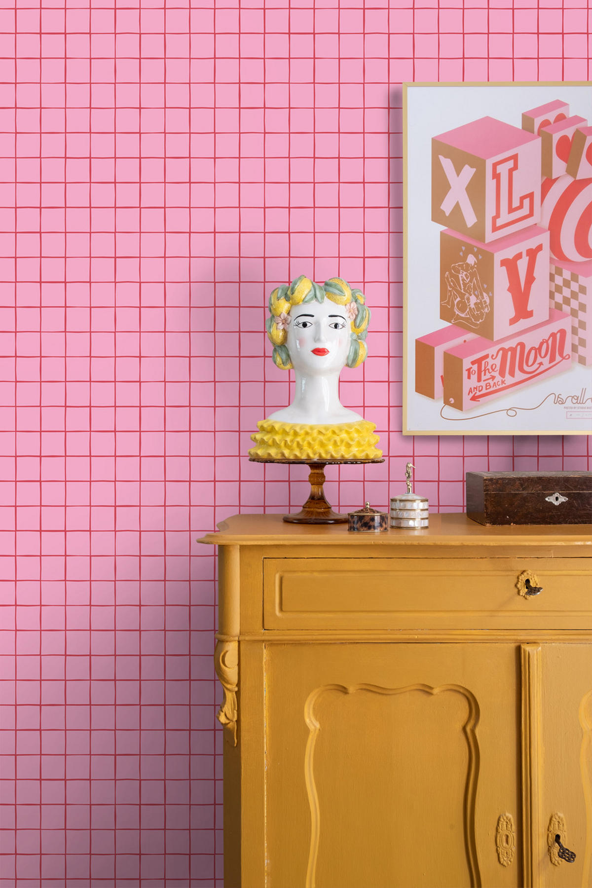TAPETE Karomuster 0.53 x 10.05 m - Pink, Papier (53/1000cm) - ESTAhome