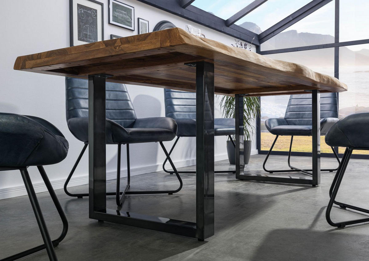 BAUMTISCH Sheesham 240x100x77 natur gebeizt / U-Beine anthrazit glänzend FREEFORM 5 - Naturfarben, Holz (240/100/77cm) - Massivmoebel24