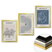 WANDBILDER 3er Set - 20x30 cm Goldrahmen - abstrakte Poster mit Blumenlinien - Goldfarben, Kunststoff (20/30cm) - ArtPrintCave