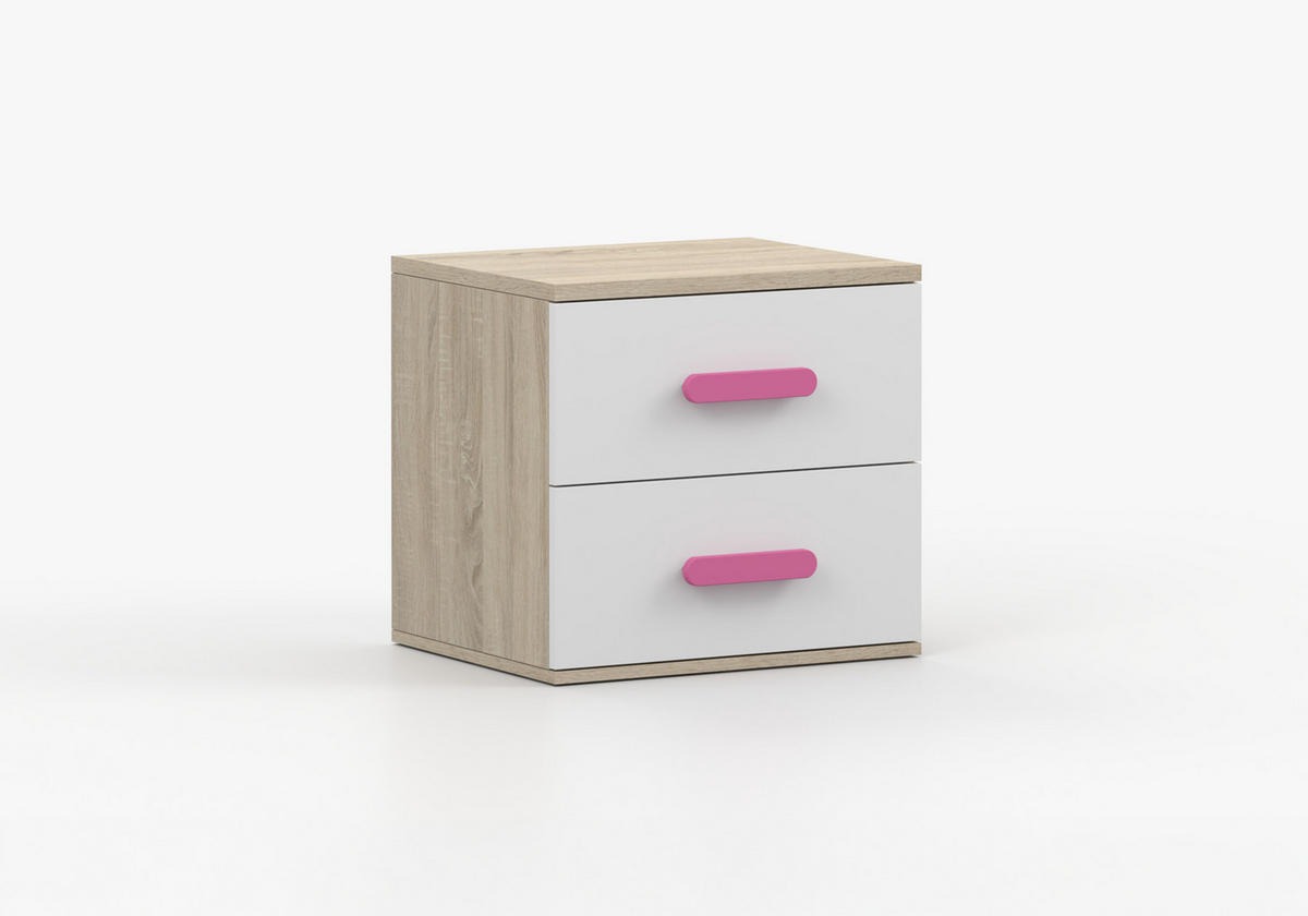 JUGENDZIMMER Elora in Eiche und Weiß – 6-teiliges Set – Grifffarbe Rosa - Braun, Holzwerkstoff (80/200/120cm)