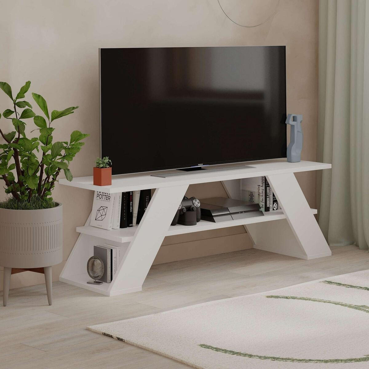 TV-MÖBEL 3 Regale L120 cm - Farfalla - Weiß, Holzwerkstoff (33.5/40/12.2cm) - Calicosy