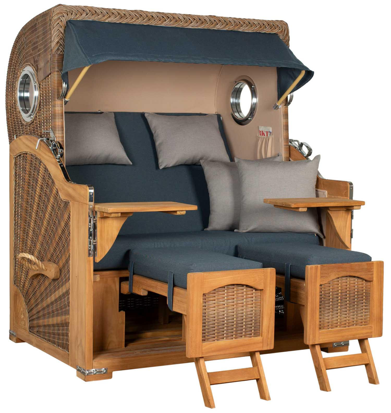 STRANDKORB XXL Düne Grande Teak Banana - Blau/Braun, Metall (142/170/95cm) - Mr. Deko