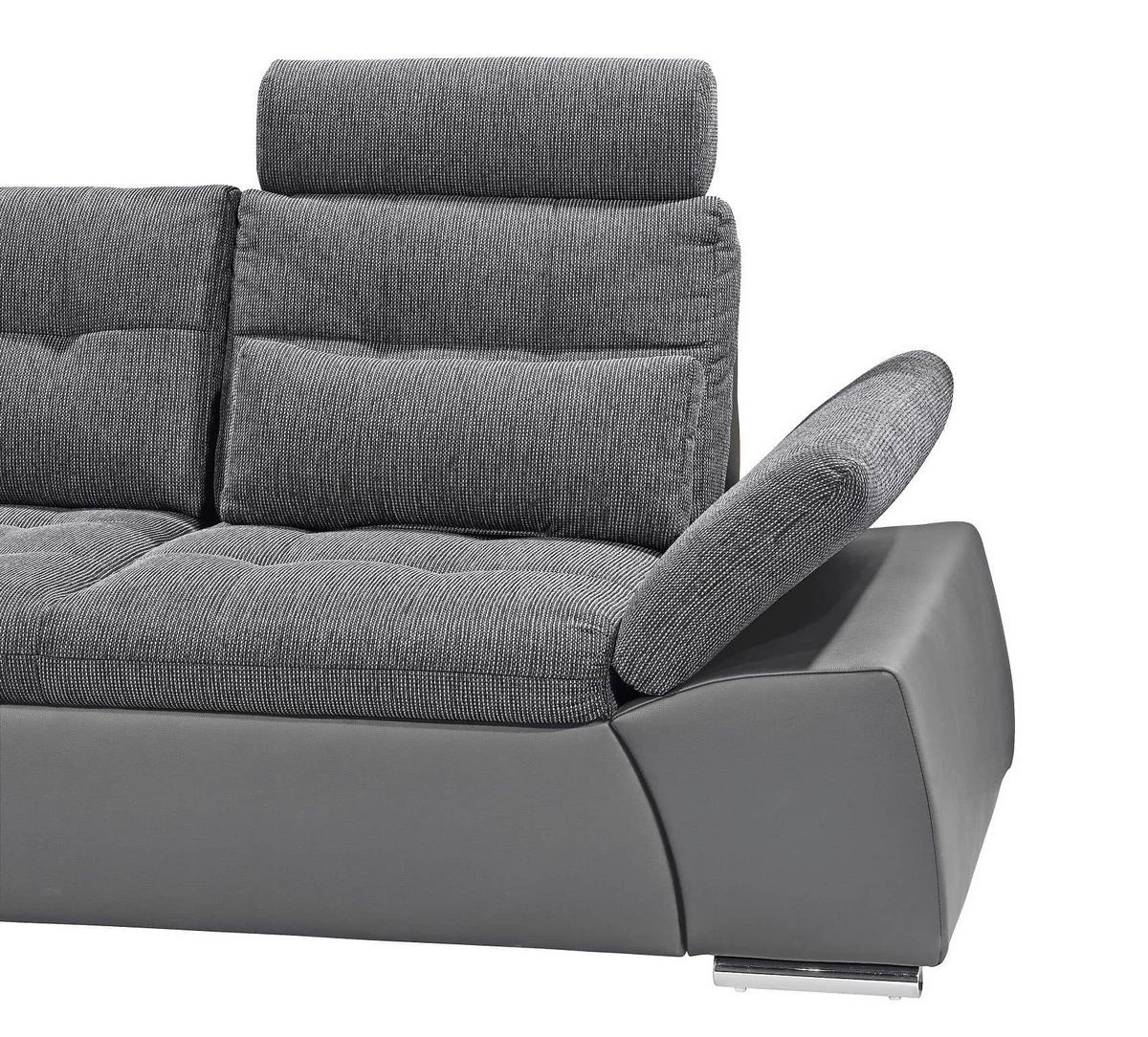 ECKSOFA mit Schlaffunktion, Armlehnfunktion und Kopfstützen - Chromfarben/Anthrazit, Textil (219/219cm) - ed exciting design