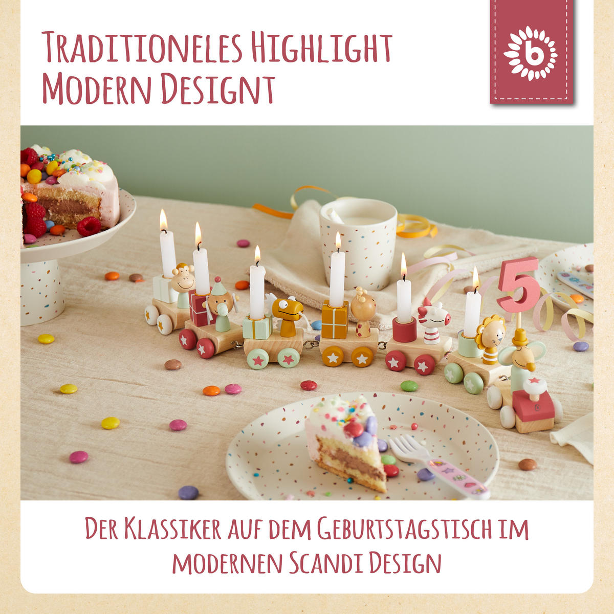 GEBURTSTAGSZUG Holz Berry Look mit 6 Ker - Multicolor, Holz (5/48cm) - Bieco Spielwaren