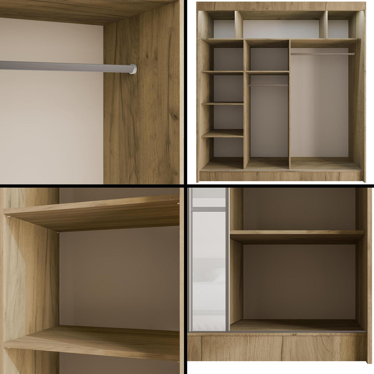 KLEIDERSCHRANK PEKA III mit LED - 200 cm - Braun|Weiß - Braun/Weiß, Holzwerkstoff (200/215/61cm) - ALTDECOR