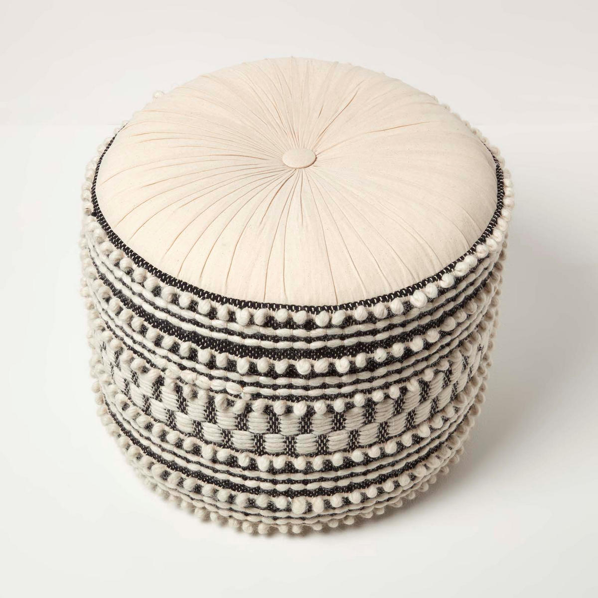 POUF Priya schwarz-weiß im Boho-Stil, 40/40/50 cm - Schwarz, Textil (50/40/50cm) - Homescapes
