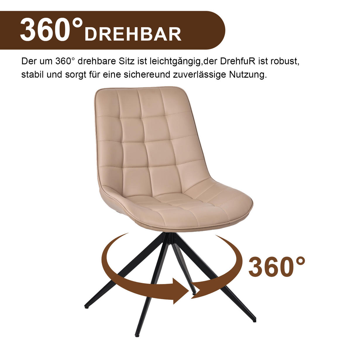 ESSZIMMERSTUHL-SET 2 Stück mit Drehfunktion aus Kunstleder(YZ4) - Hellbraun, Textil (53/85.5/62cm) - HOMAVO