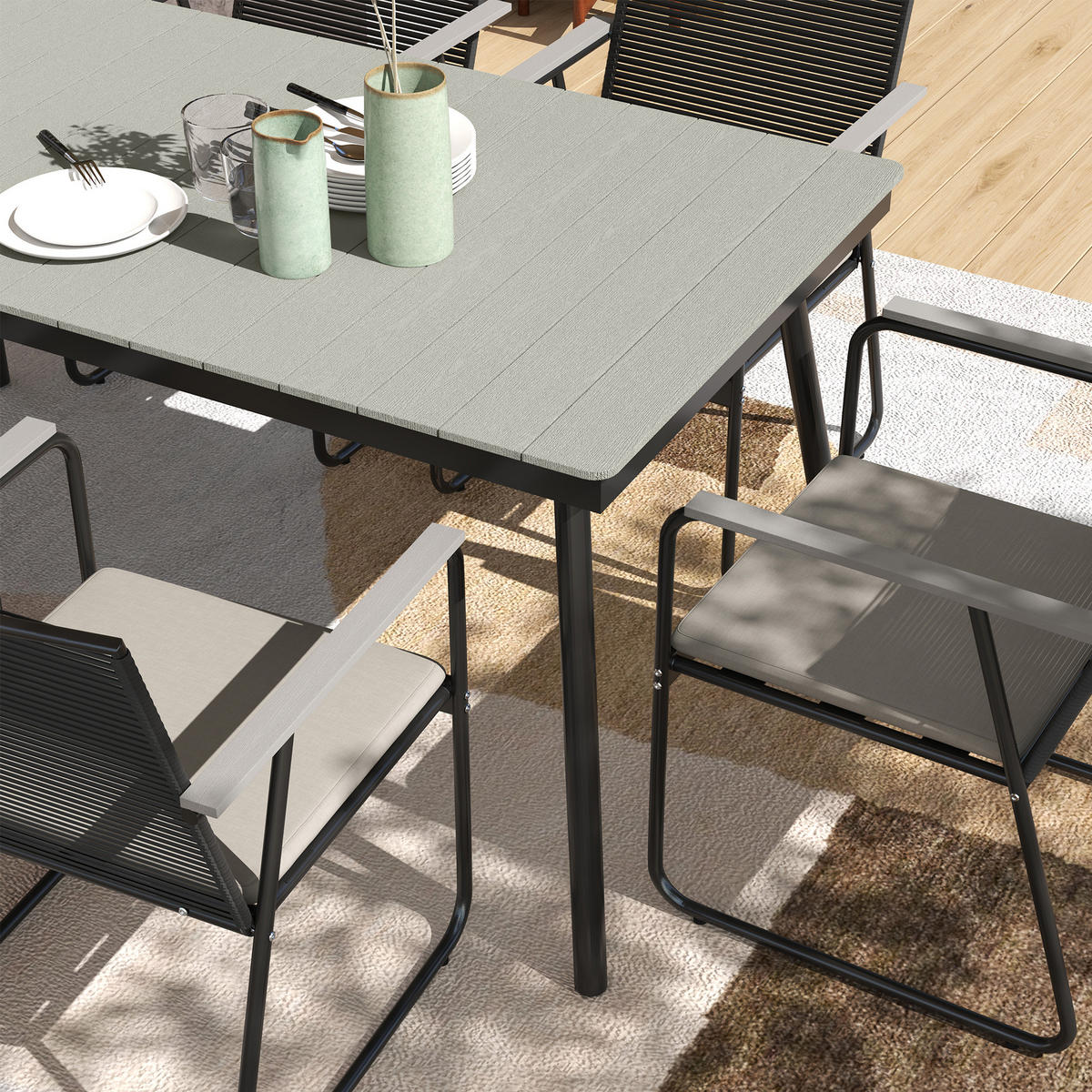 SITZGRUPPE 7-teilig für 6 Personen aus Metall - Grau, Metall - Outsunny