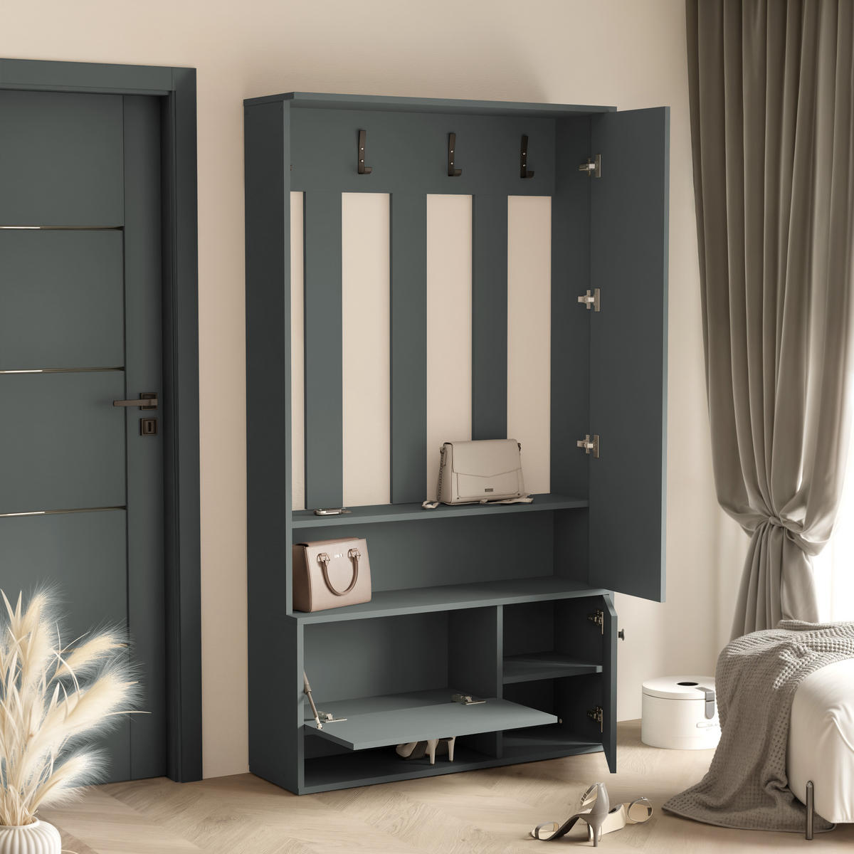 GARDEROBENSCHRANK GLASSY in 100/33/191 cm Grün - Schwarz/Grün, Holzwerkstoff/Metall (100/191/33cm) - Idohome