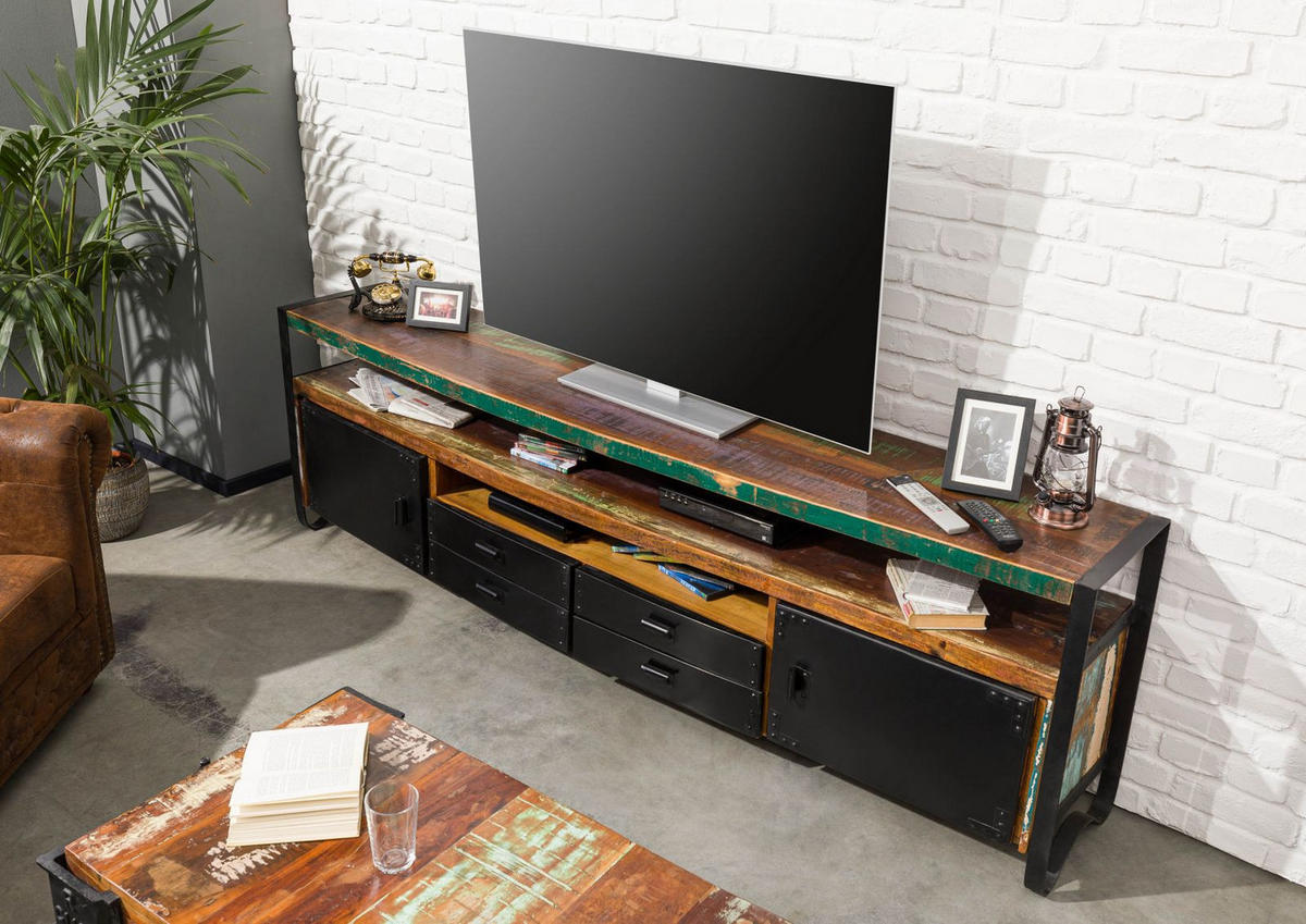 TV-BOARD Altholz 238x43x70 mehrfarbig lackiert INDUSTRIAL #107 - Multicolor, Holz (238/70/43cm) - Massivmoebel24