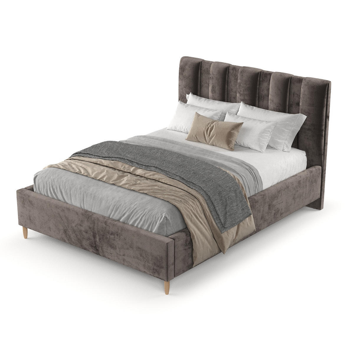 POLSTERBETT Loom 180/200 cm Braun im Lotta Stoff - Naturfarben/Braun, Holz/Holzwerkstoff (180/200cm) - AltaBeds