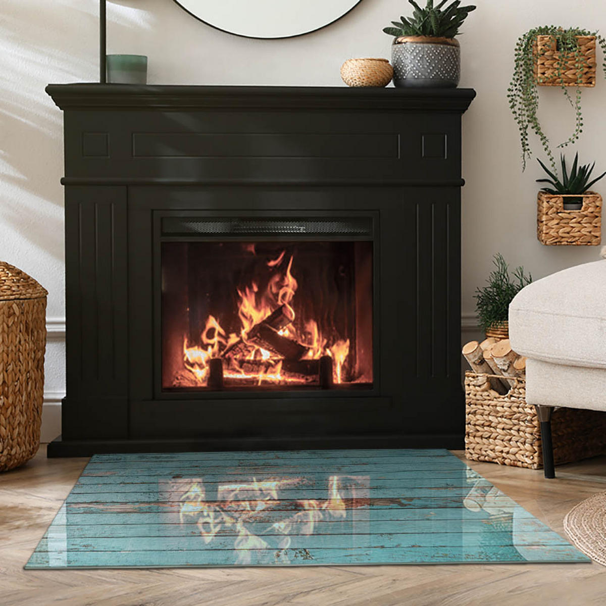 GLASPLATTE für Kamin 100x70 cm - Türkis, Glas (100/70/0.4cm) - TULUP