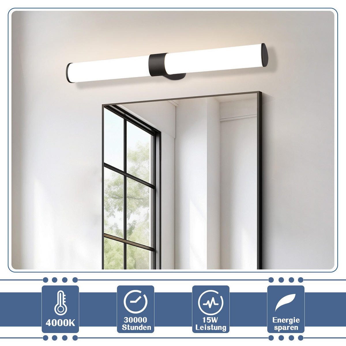 SPIEGELLEUCHTE Lichtanis 12.8/6.8/60.0 cm - Schwarz, Kunststoff (12.8/6.8/60cm) - ZMH