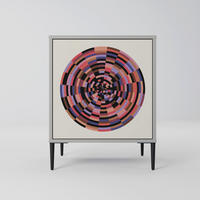 SIDEBOARD BROWN CIRCLES, Grau, 57,5x42x72,5 cm, Schwarze Metallfüße - Multicolor/Schwarz, Holzwerkstoff/Metall (57.5/72.5/42cm) - SpaceRebels