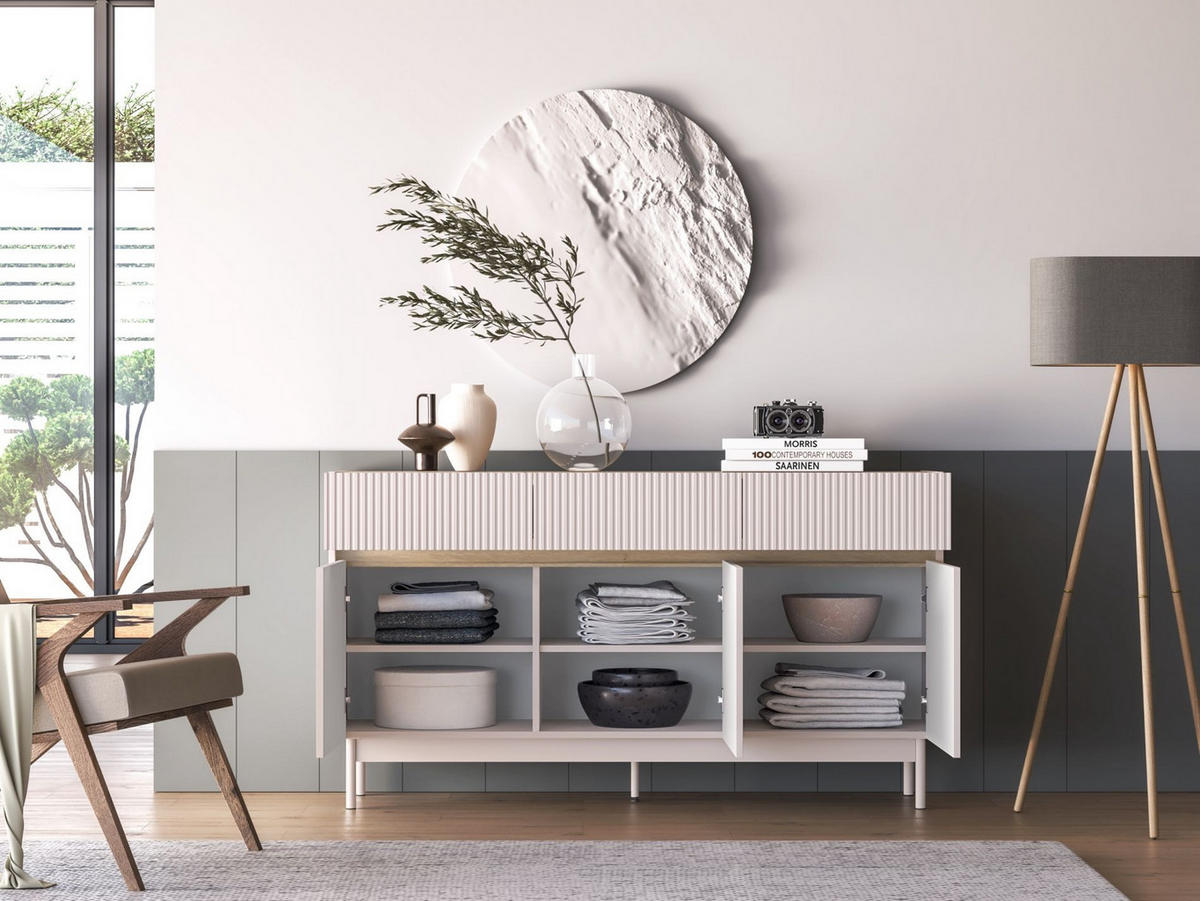 SIDEBOARD Dunea Kaschmirgrau/Eichenholzoptik 154 cm - Taupe, Holzwerkstoff/Metall (154/85/40cm) - Selsey