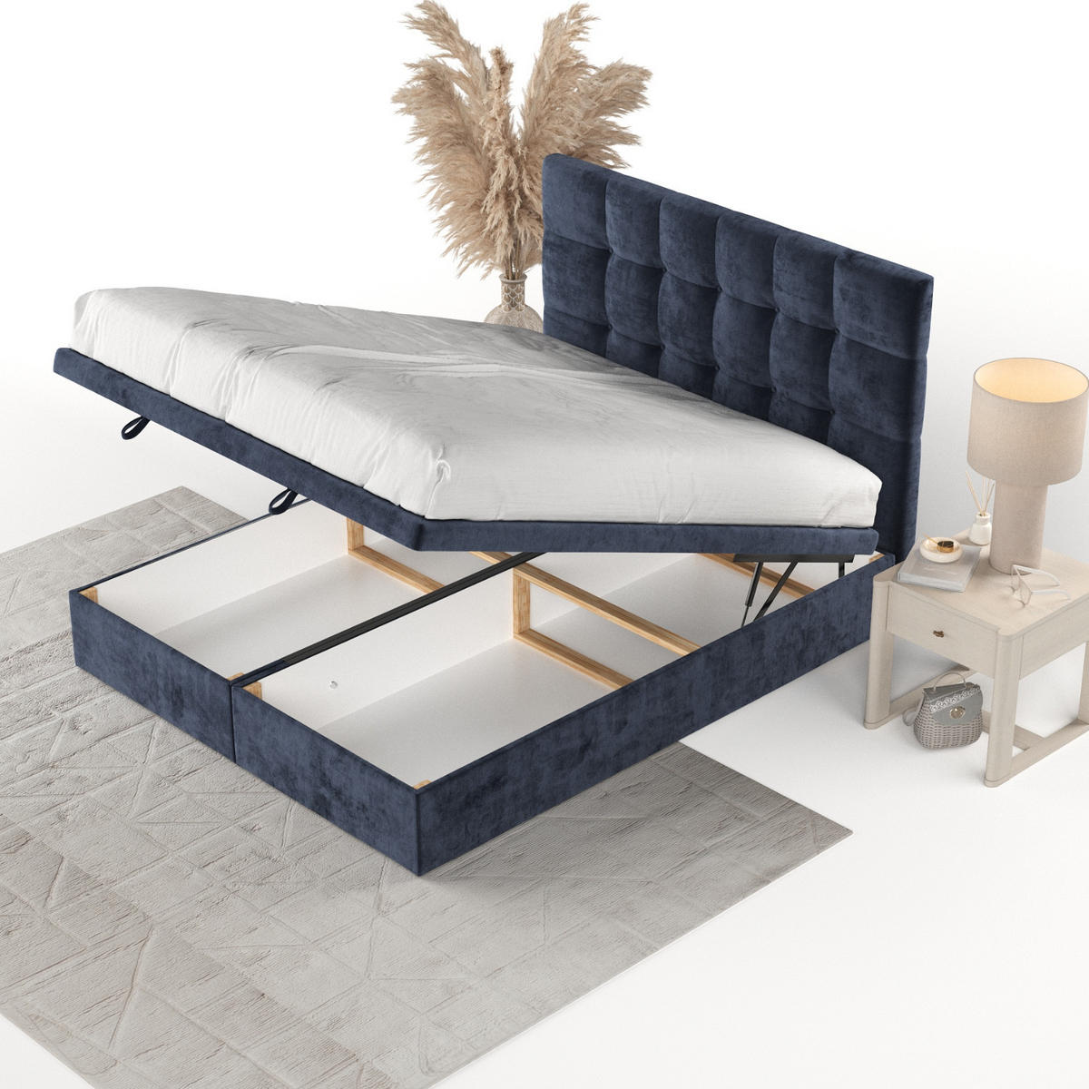 POLSTERBETT Guam mit Stauraum 160/200 cm Marineblau im Lotta Stoff - Schwarz/Dunkelblau, Holz/Holzwerkstoff (160/200cm) - AltaBeds