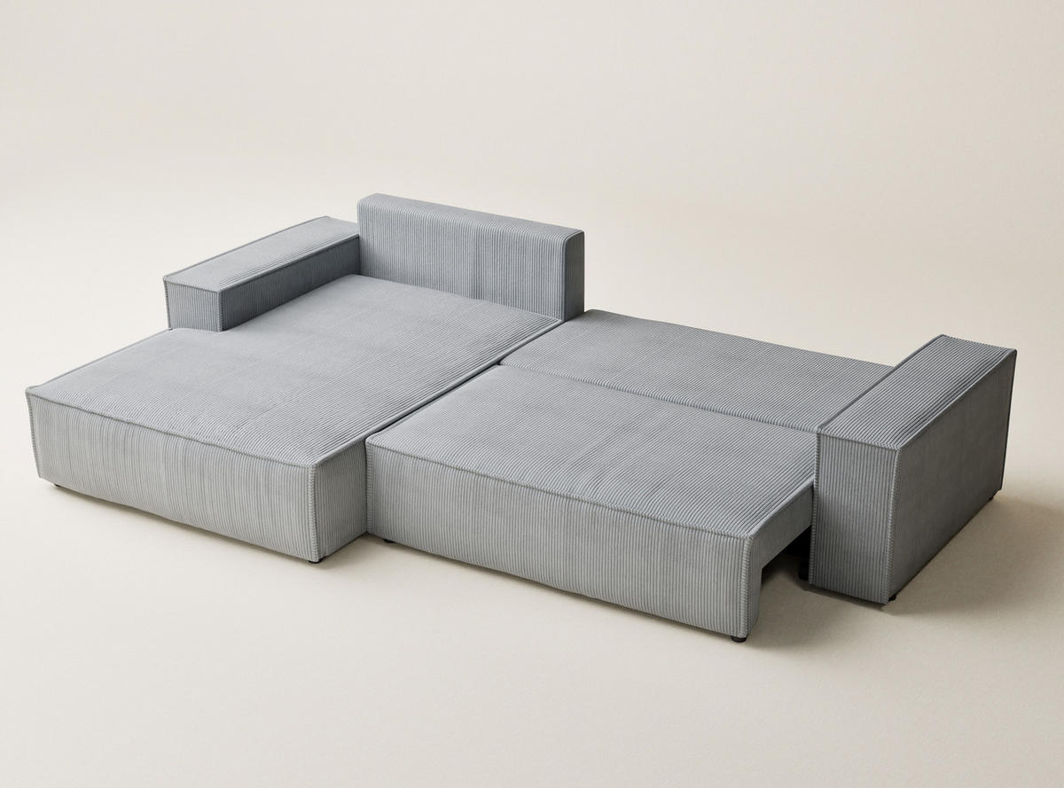 ECKSOFA MIT SCHLAFFUNKTION Maze Hellgrau Samtstoff - Hellgrau/Schwarz, Holz/Holzwerkstoff (294/185cm) - Maison de Reve