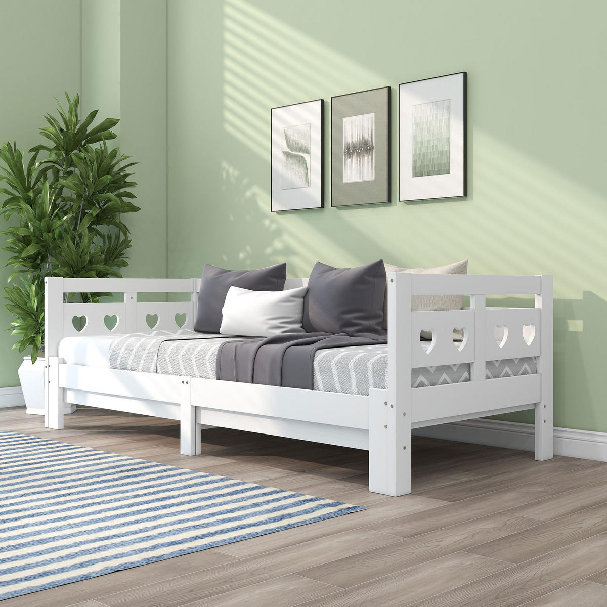 BETT aus Kiefer 98-187x206x66 cm in Weiß mit Ausziehfunktion - Weiß, Holzwerkstoff (90/200cm) - Modfu