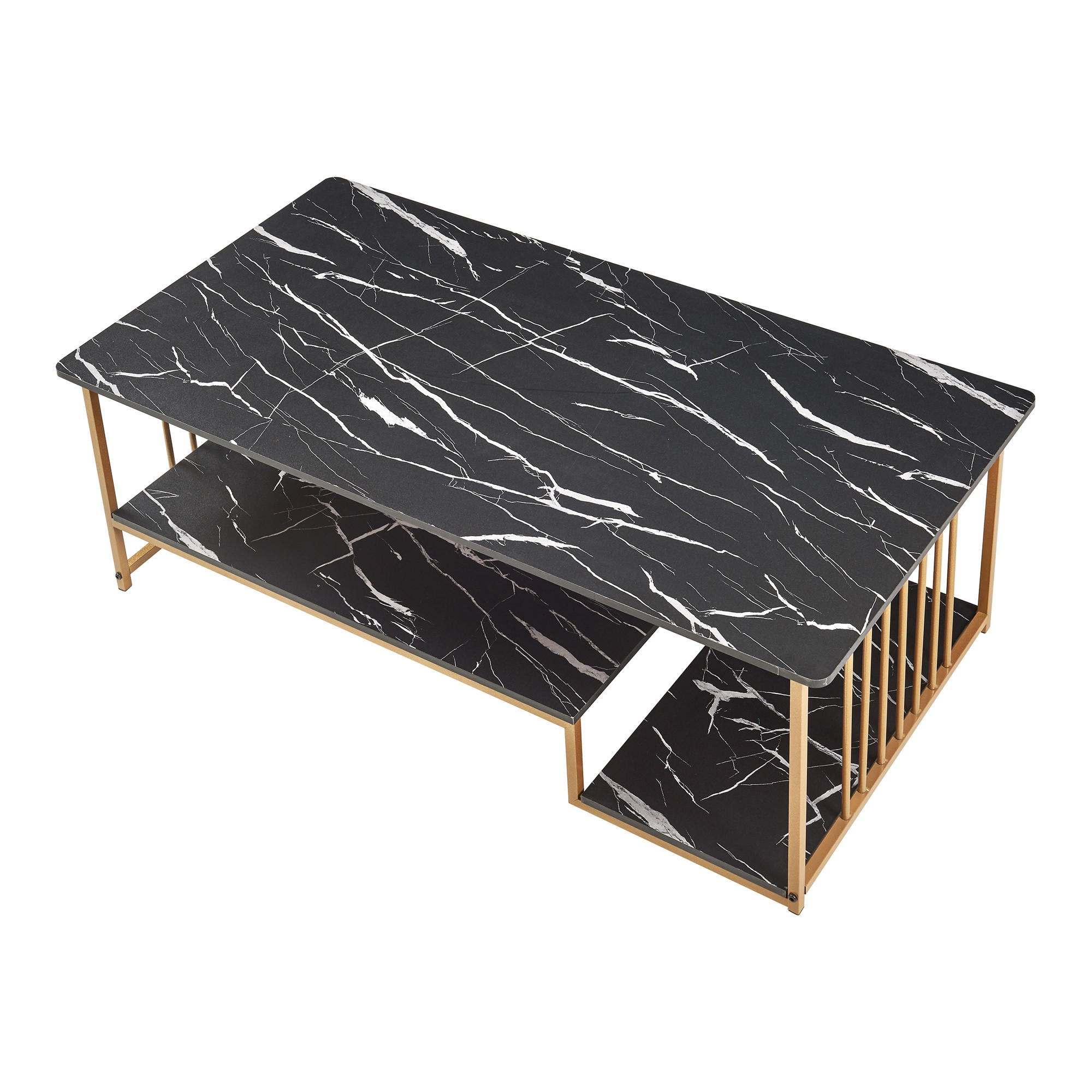 [en.casa] Couchtisch Schwarz, Gold 120x42x60 cm