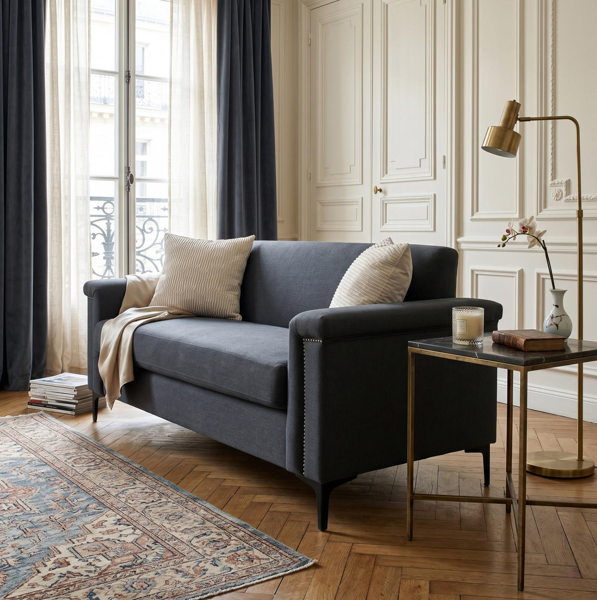 SOFA 2-Sitzer 172 cm Dunkelgrau mit Metallfüßen - Dunkelgrau, Holz (73.5/81.5/172cm) - Meubliv