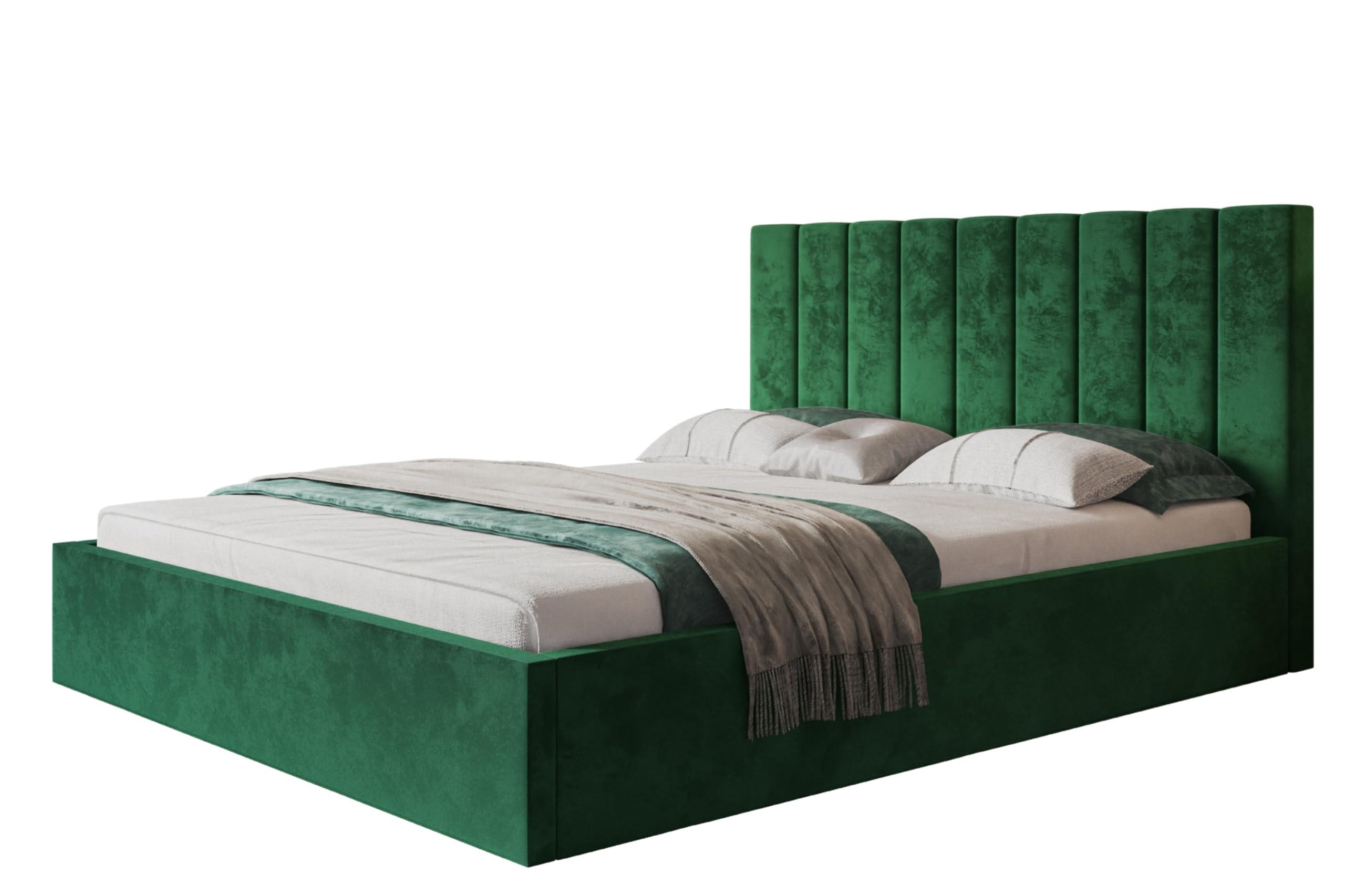 BETT 160x200 - Polsterbett mit Bettkasten und Metallrahmen - Modern Betten - Glatter Kronos-Stoff - Kollektion Sapporo - Grün - Grün, Holz/Textil (160/200cm) - Alpi-Möbel