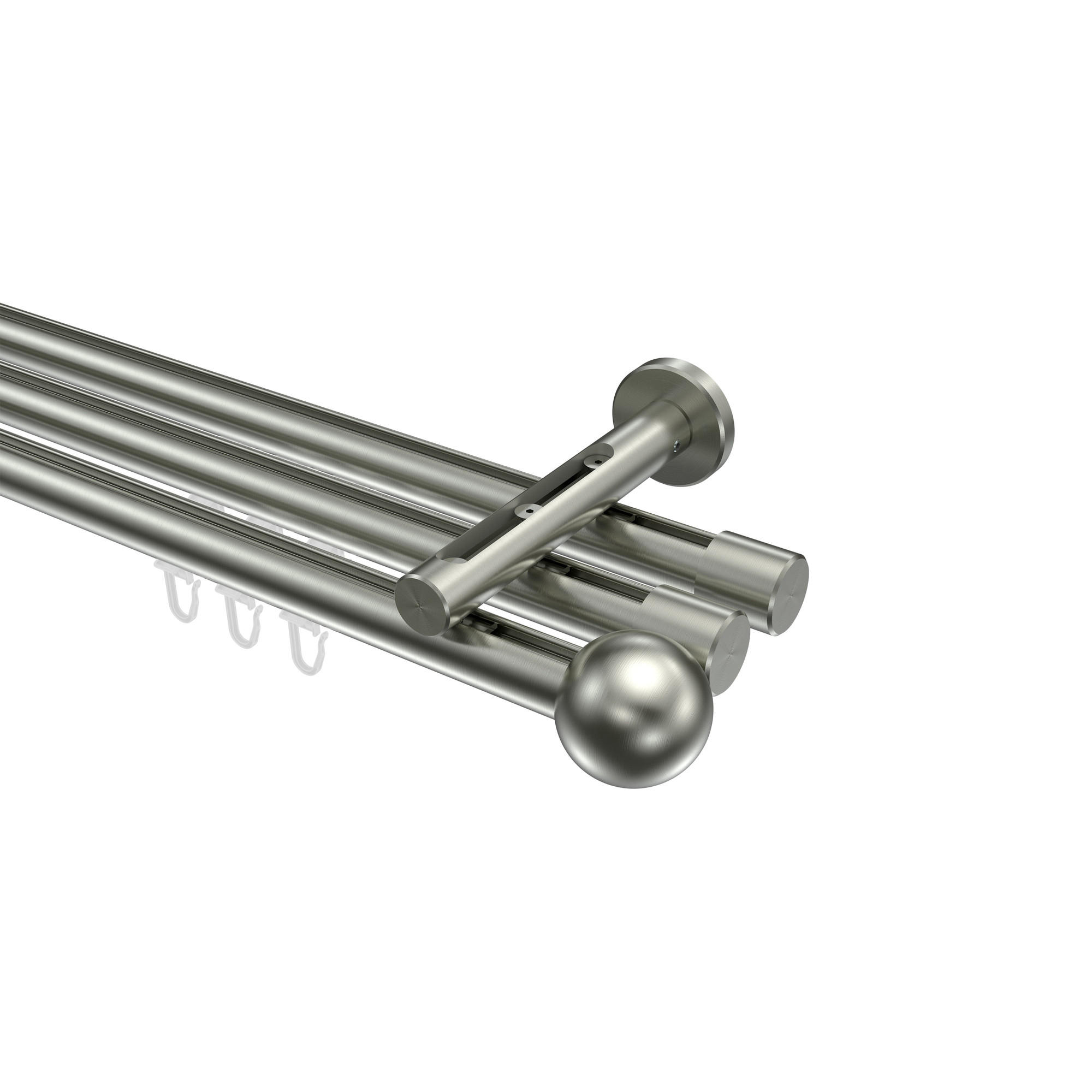 INNENLAUF-GARDINENSTANGEN-SET Siteno Luino 320 cm (geteilt in 2 x 160 cm), 3-läufig, 20 mm Ø Edelstahl-Optik - Edelstahlfarben, Metall (320cm) - INTERDECO