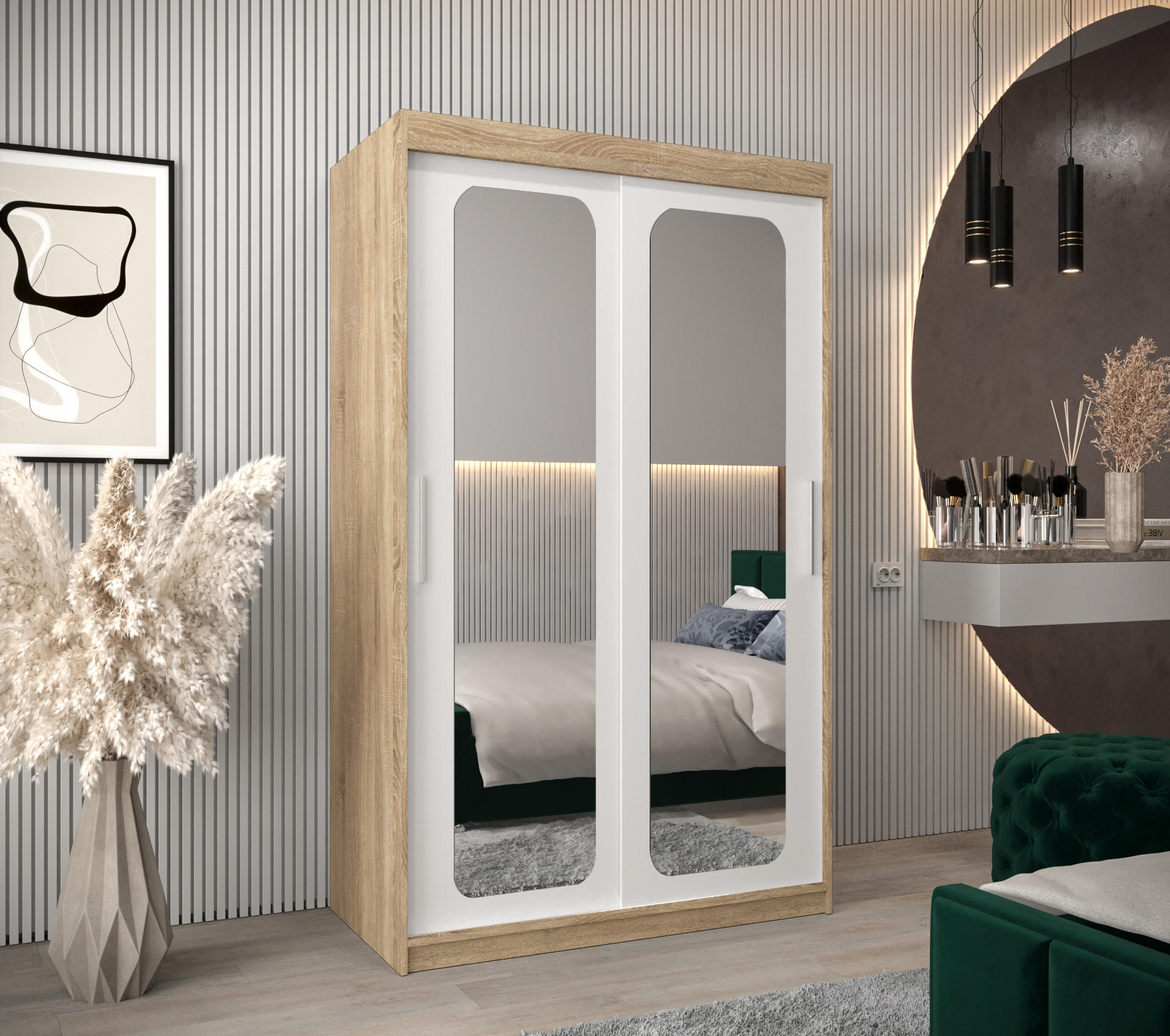 SCHWEBETÜRENSCHRANK 200/120/62 2-türig - Silberfarben/Weiß, Holz/Kunststoff (120/200/62cm) - Abiks Möbel