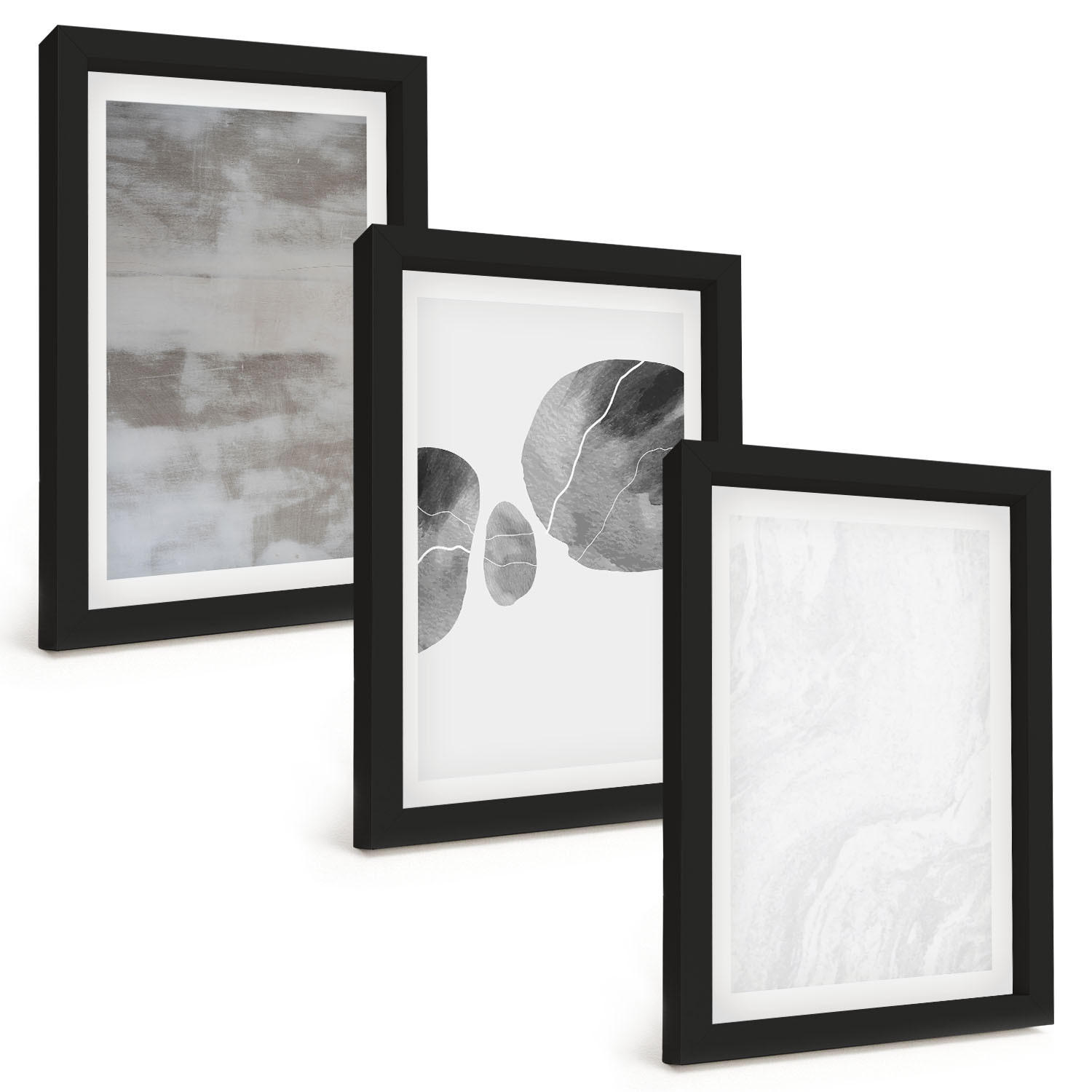 BILDER SET 3er Set - 20x30 cm Schwarzer Rahmen - Abstrakte moderne Strukturen - Schwarz, Kunststoff (20/30cm) - TULUP