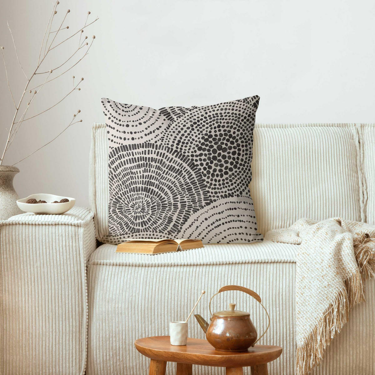 KISSENBEZUG Schwarze Kreise VI 40/40 cm - Eichefarben, Textil (40/40cm) - Bilderwelten