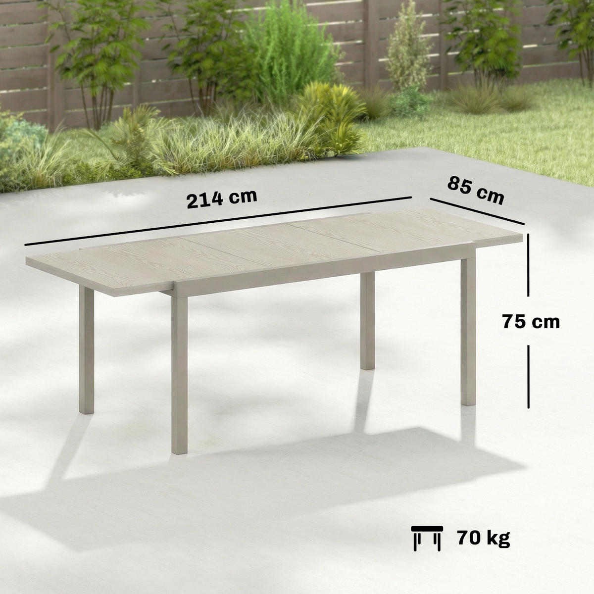 AUSZIEHBARER-GARTENTISCH Aluminium Stahl Hellgrau - Hellgrau, Metall (214/85/75cm) - Outsunny