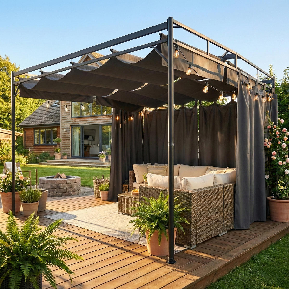 PERGOLA Polyester Metall Dunkelgrau - Dunkelgrau, Metall (300/220/300cm) - Outsunny