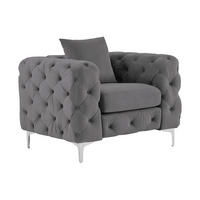 CHESTERFIELD-SESSEL - Anthrazit - Samt - EDWINA - Anthrazit, Textil (91/76/106cm) - Vente-Unique