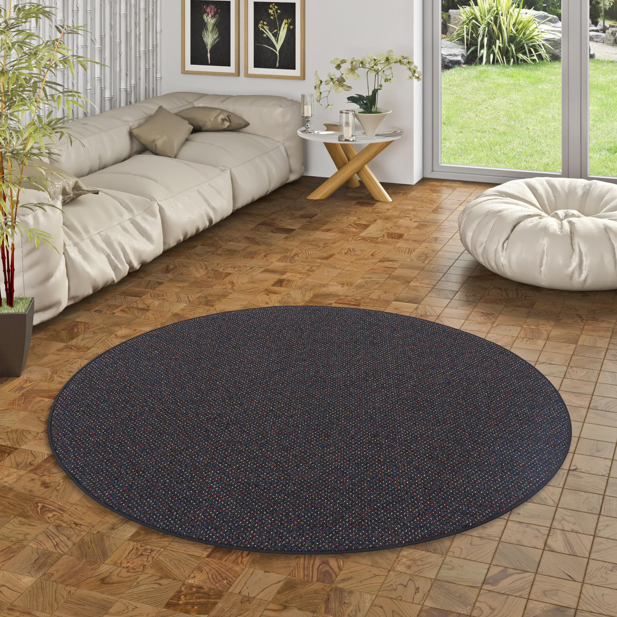 SCHLINGEN TEPPICH ALMA MELIERT RUND - Schwarz, Textil (200/200cm) - Snapstyle